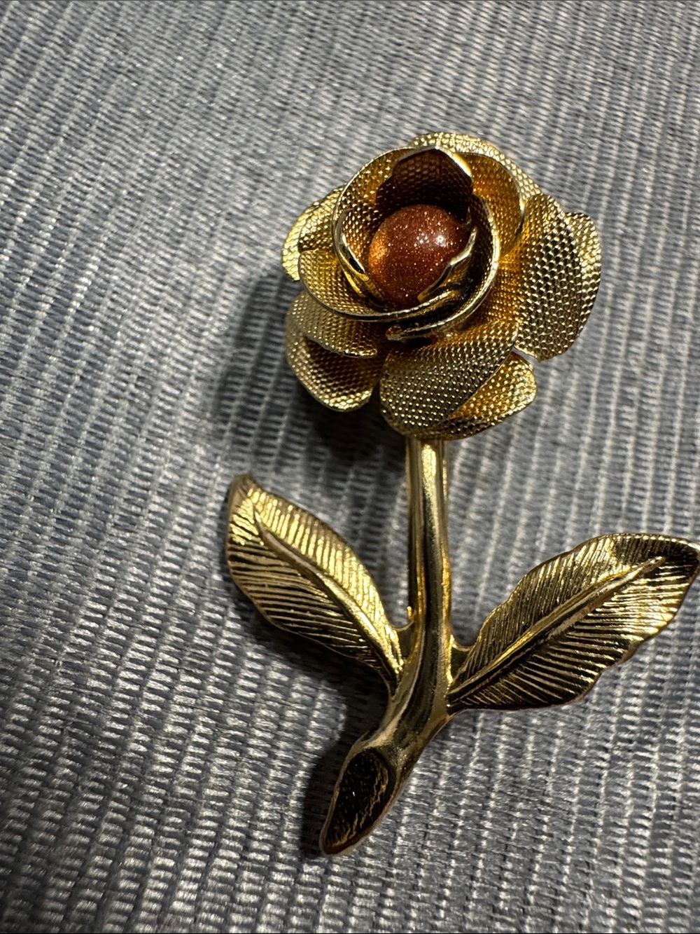 Vintage Source Unknown Gold-Tone Rose Brooch with Brown Center